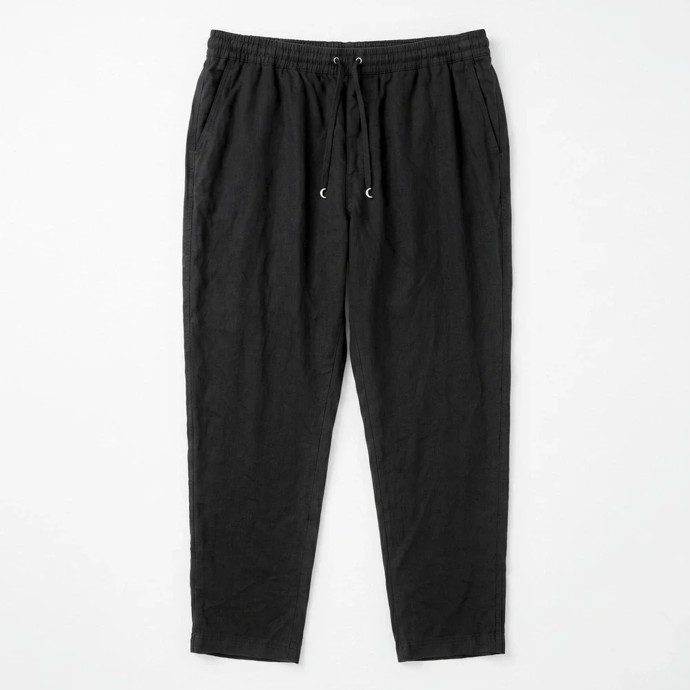 H&M Linen Pants Women Black Elastic Waist Drawstring Casual Lightweight Trousers
